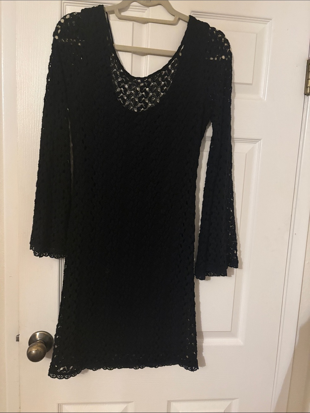 Free People Black Lace Long-Sleeve Scoop Dress